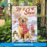 Golden Retriever, Christmas gift, Red cardinal, Let it snow - Jesus Flag
