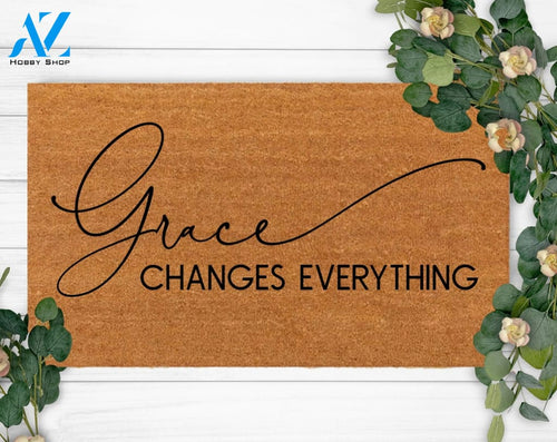 Grace Changes Everything-Front Doormat-Family Name Doormat-Housewarming Gift-Last Name Doormat-Funny Welcome
