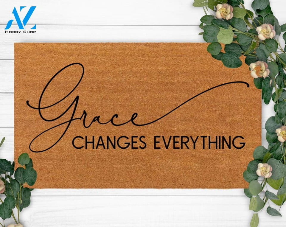 Grace Changes Everything-Front Doormat-Family Name Doormat-Housewarming Gift-Last Name Doormat-Funny Welcome