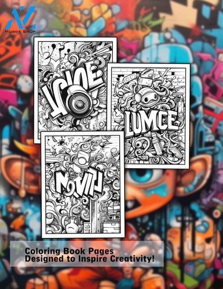 Graffiti 30 Pages Printable Coloring Book