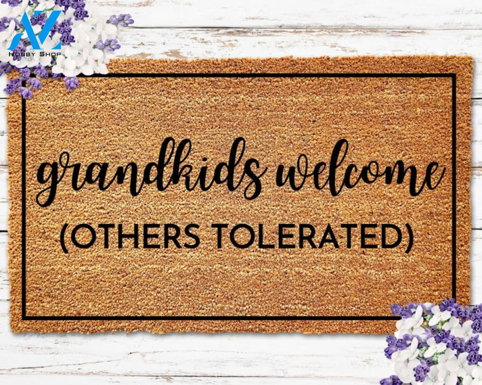 GrandKids Welcome Others Tolerated Doormat for Grandparents Gifts Christmas Gifts Welcome Mat Housewarming Gift