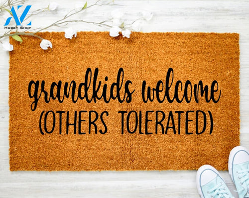 Grandkids Welcome Others Tolerated Doormat Grandma Grandpa Gift Gift for Grandparents Welcome Door Mat