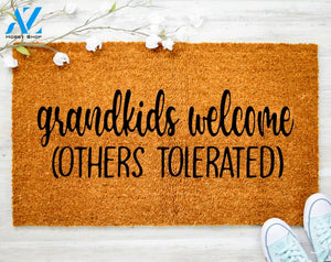 Grandkids Welcome Others Tolerated Doormat Grandma Grandpa Gift Gift for Grandparents Welcome Door Mat