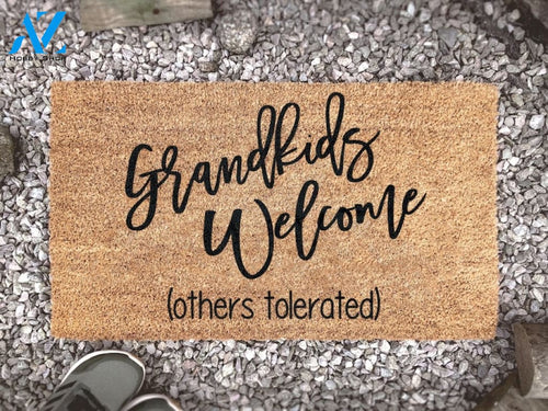 Grandkids Welcome Others Tolerated - Funny Custom Doormat - Family Welcome Mat - Porch Decor - Grandparent Gift Ideas