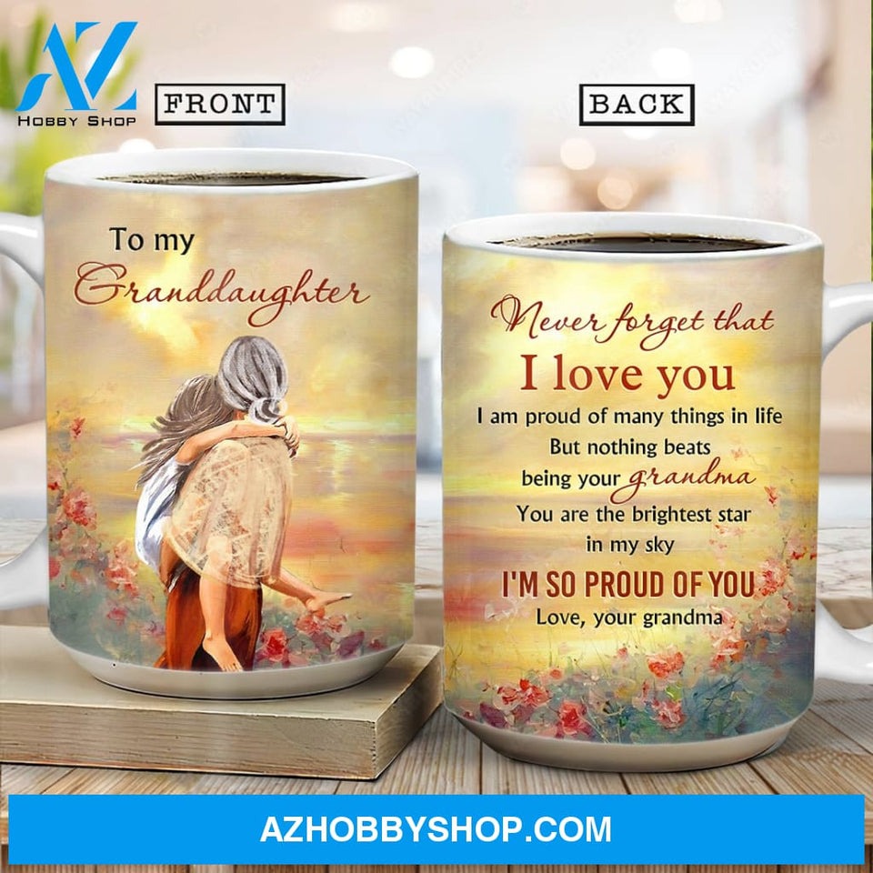 Grandma to granddaughter, Beautiful sunset, Rose garden, Never forget that I love you - Family AOP Mug