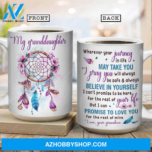 Grandma to granddaughter, Dreamcatcher, Feathers, I promise to love you for the rest of my life - Family White Mug