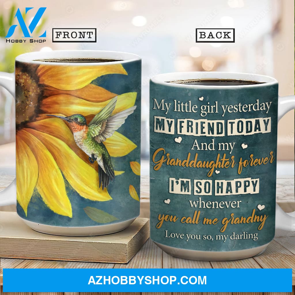 Grandma to granddaughter, Lovely hummingbird, Sunflower drawing, I'm so happy whenever you call me grandny - Family AOP Mug