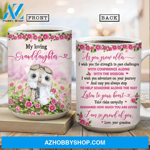 Grandma to granddaughter, Owl drawing, Pink flower, I'm so proud of you - Family AOP Mug