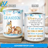 Grandma to grandson, Brown deer drawing, Light blue flower, I always have your back - Family AOP Mug