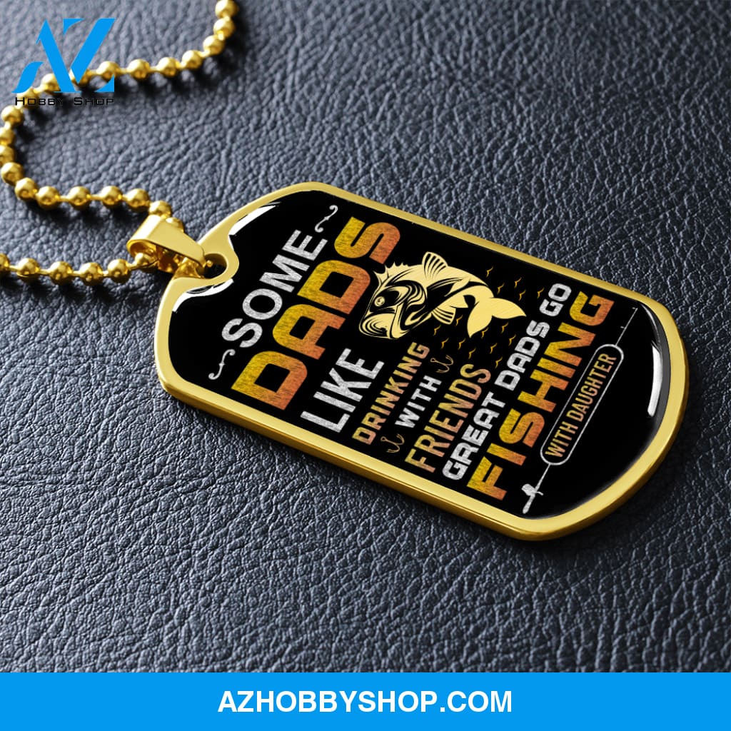 Great DADS Go Fishing - Graphical Dog Tag & Ball chain (steel)