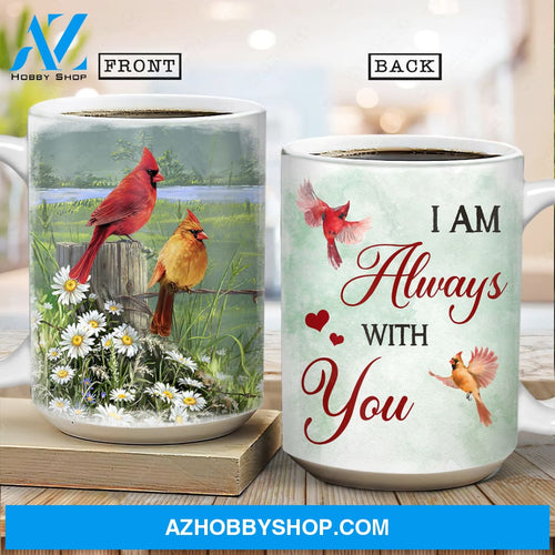 Green meadow land, Daisy field, Cardinal drawing, I am always with you - Heaven AOP Mug
