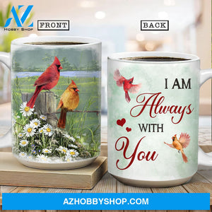 Green meadow land, Daisy field, Cardinal drawing, I am always with you - Heaven AOP Mug
