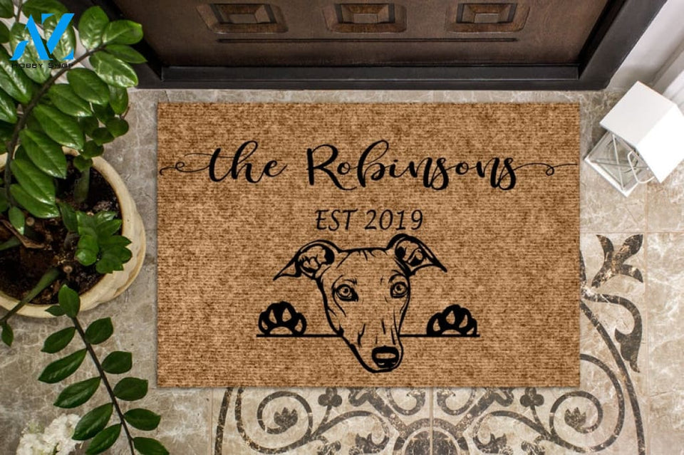 Greyhound Dog Personalized Doormat Custom Doormat Welcome Mat Housewarming Gift Last Name Door Mat Grey Hound