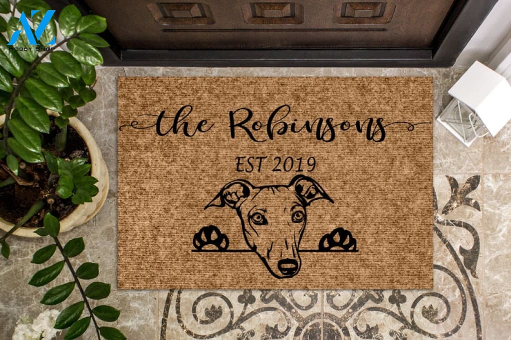 Greyhound Dog Personalized Doormat Custom Doormat Welcome Mat Housewarming Gift Last Name Door Mat Grey Hound