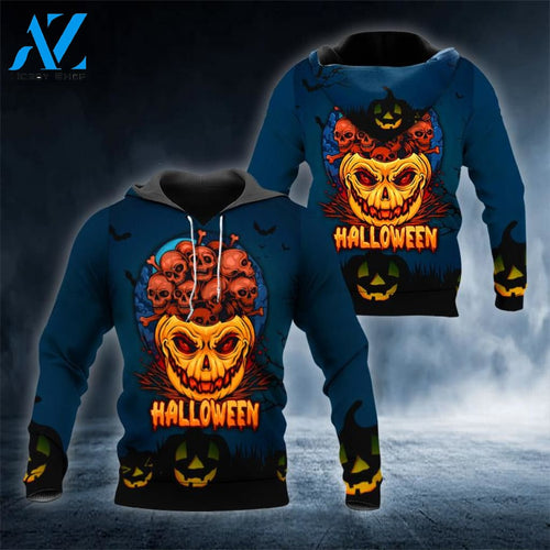 Halloween Pumpkin Skull 3D All Over Printed US Unisex Size Hoodie