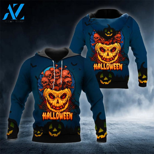 Halloween Pumpkin Skull 3D All Over Printed US Unisex Size Hoodie