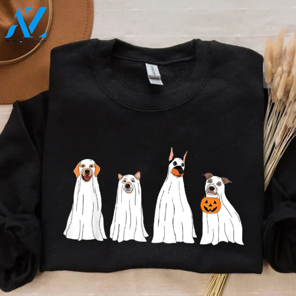 Halloween Sweatshirt Ghost Dogs Dog Crewneck Fall Shirts Pumpkin Sweater Spooky Season Lover Gift