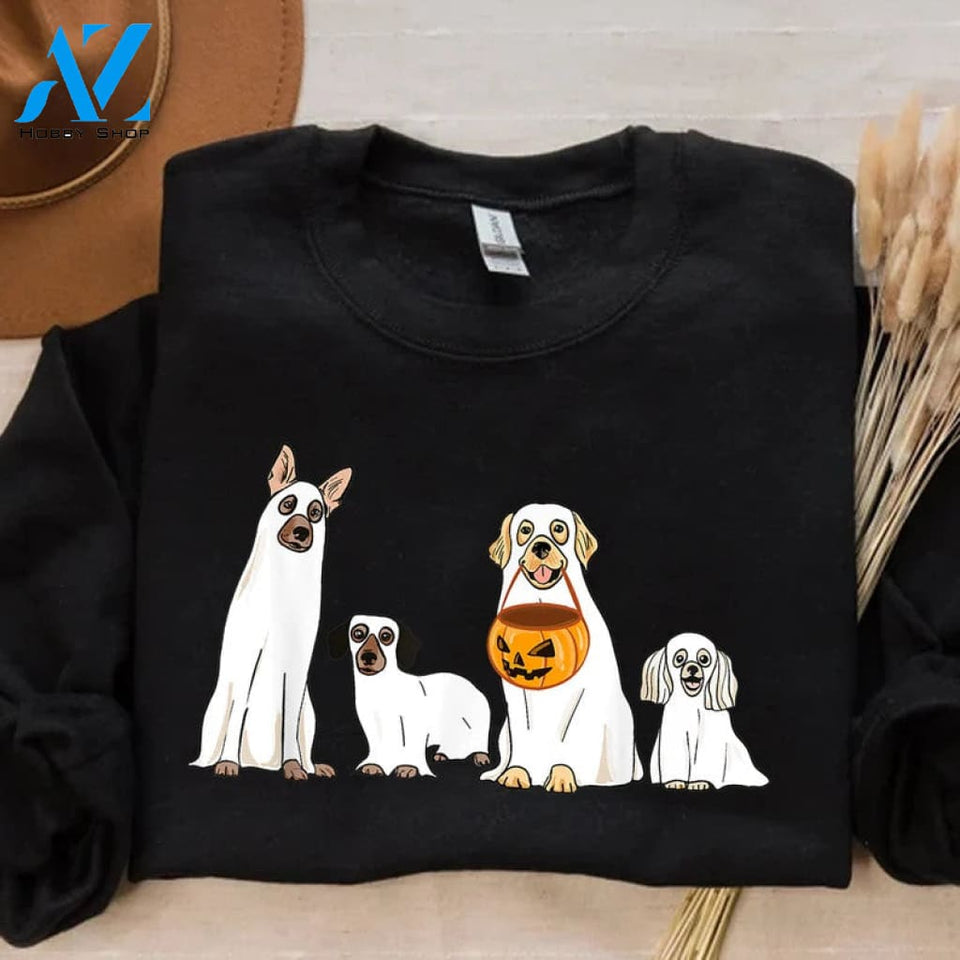 Halloween Sweatshirt Ghost Dogs Dog Crewneck Fall Shirts Pumpkin Sweater Spooky Season Lover Gift