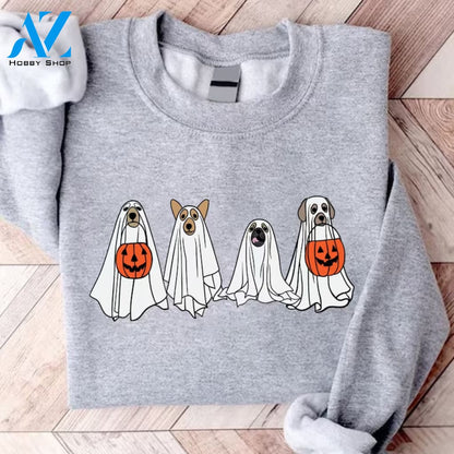 Halloween Sweatshirt Ghost Dogs Dog Crewneck Fall Shirts Pumpkin Sweater Spooky Season Lover Gift