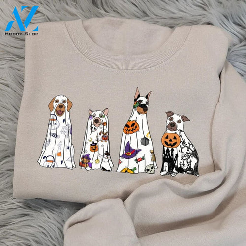 Halloween Sweatshirt Ghost Dogs Dog Crewneck Fall Shirts Pumpkin Sweater Spooky Season Lover Gift