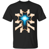 Hands forming a cross - Beautiful blue cross Jesus Apparel