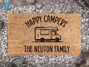 Happy Campers Doormat - Personalized Family Name Mat - Custom Doormat - Travelling - Camper Rug - Cute - Mobile Home -