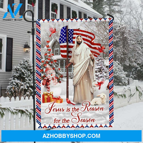 Happy Christmas, Snowman, Amazing US flag, Jesus is the reason for the season - Jesus Flag