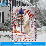 Happy Christmas, Snowman, Amazing US flag, Jesus is the reason for the season - Jesus Flag