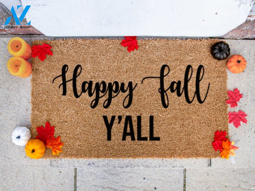 Happy Fall Y'all - Welcome Mat - American Slang - Door Mat - Seasonal Gift
