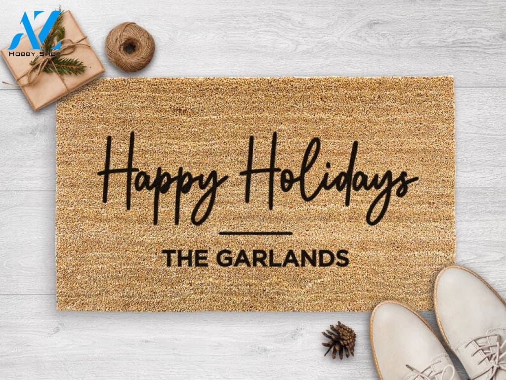 Happy Holidays Custom Doormat - Personalized Christmas Doormat - New Home Gift - Housewarming Gift- Christmas Decor -
