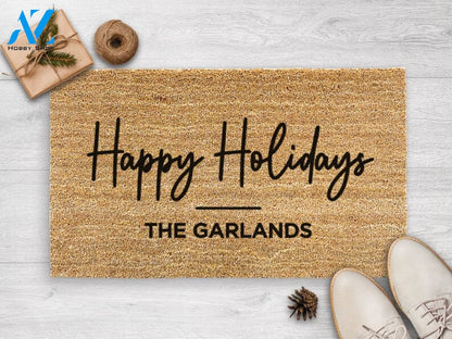 Happy Holidays Custom Doormat - Personalized Christmas Doormat - New Home Gift - Housewarming Gift- Christmas Decor -