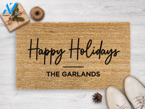 Happy Holidays Custom Doormat - Personalized Christmas Doormat - New Home Gift - Housewarming Gift- Christmas Decor -