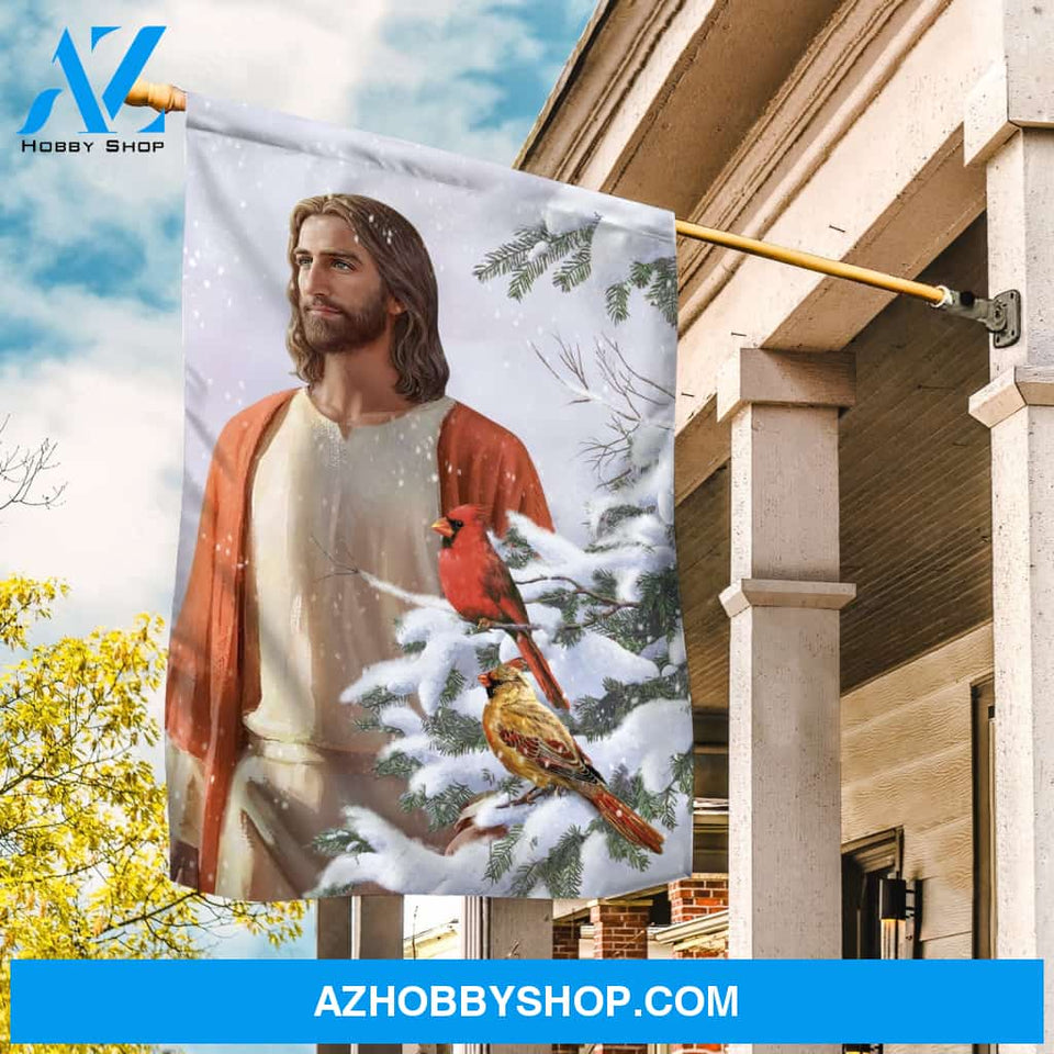 Happy Jesus artwork, Stunning cardinal, Winter forest, Beautiful smile - Jesus Flag