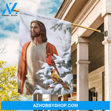 Happy Jesus artwork, Stunning cardinal, Winter forest, Beautiful smile - Jesus Flag