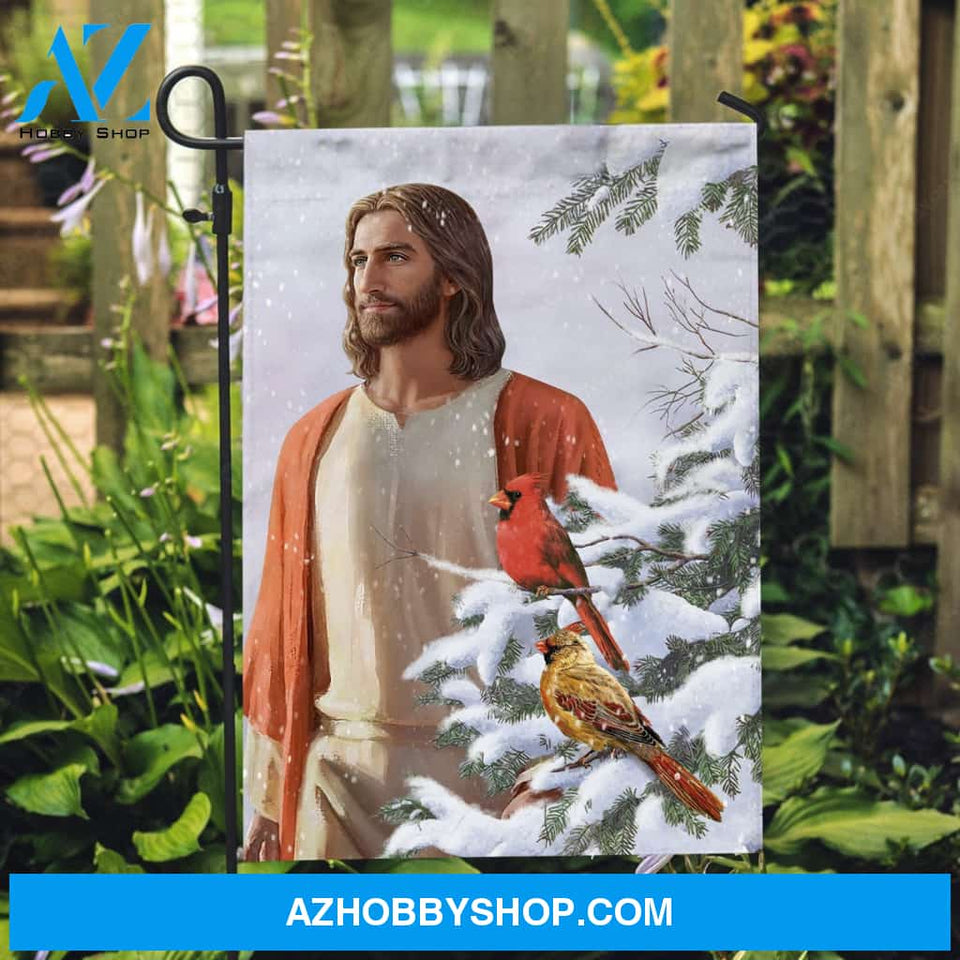 Happy Jesus artwork, Stunning cardinal, Winter forest, Beautiful smile - Jesus Flag