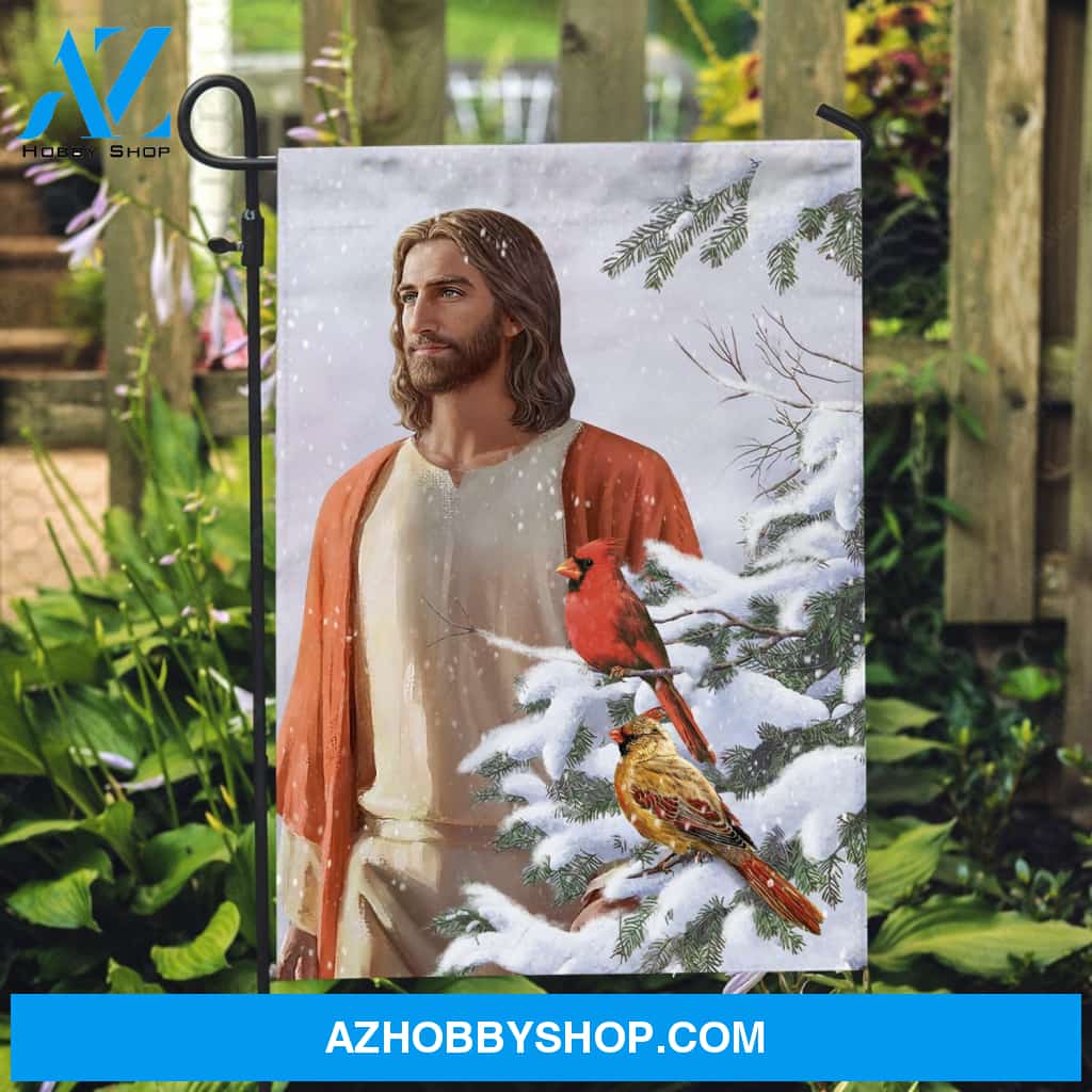 Happy Jesus artwork, Stunning cardinal, Winter forest, Beautiful smile - Jesus Flag