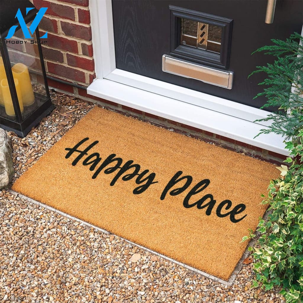 Happy Place Doormat New Home Gift Housewarming Gift Personalized Gift Wedding Gift Welcome Door Mat Front
