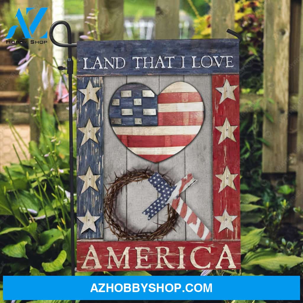 Heart shape, Crown of thorn, Colorful cross, Land that I love - Jesus Flag