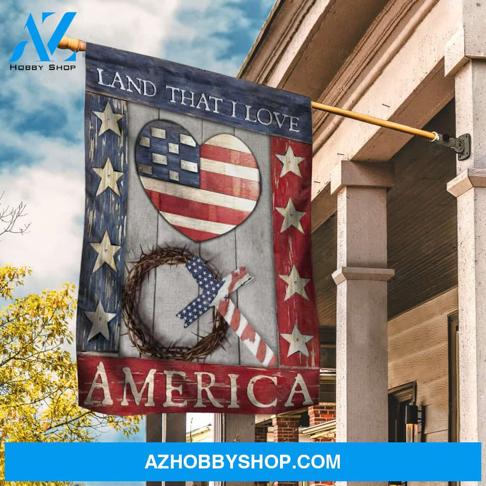 Heart shape, Crown of thorn, Colorful cross, Land that I love - Jesus Flag