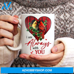 Heart shape, Cute cardinal drawing, Green garden, I am always with you - Heaven White Mug