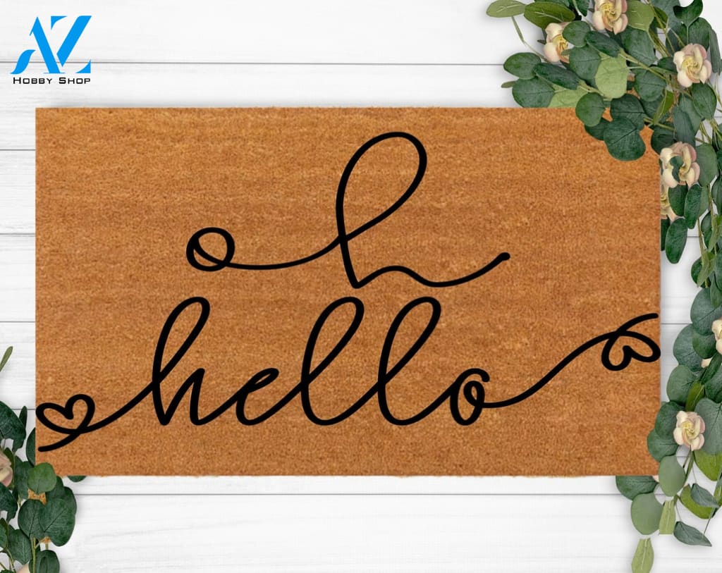 Hello Doormat-Custom Birthday Present- Christmas-Camping-Engagement- Cute Decoration-Anniversary celebration