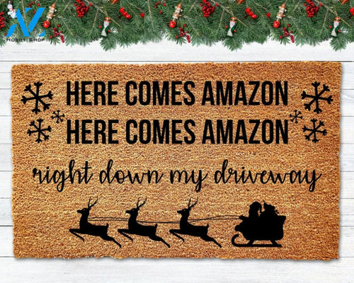 Here Comes Amazon Doormat Funny Christmas Doormat Funny Doormat Christmas Welcome Mat Merry Christmas Door Mat