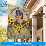 Hippie girl, Sunflower painting, Flower pattern, Stay trippy little hippie - Jesus Flag