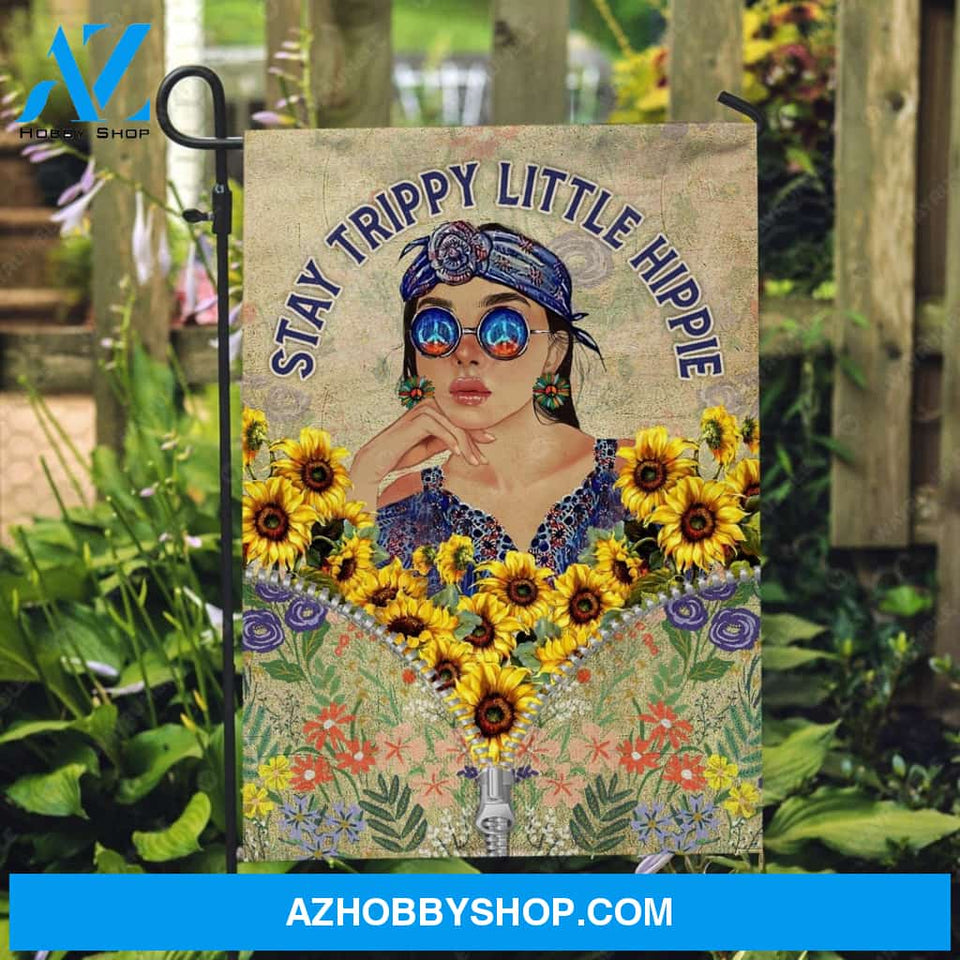 Hippie girl, Sunflower painting, Flower pattern, Stay trippy little hippie - Jesus Flag