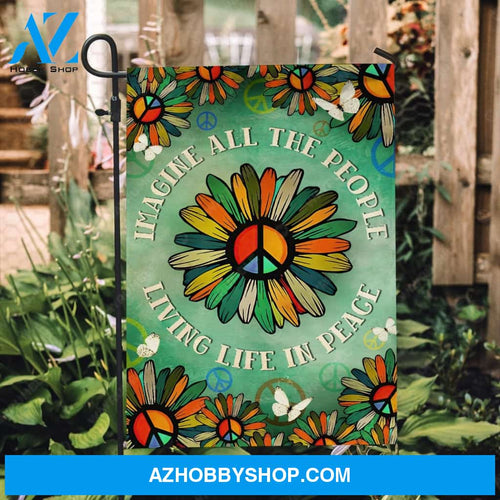 Hippie vibe, Colorful flower, Imagine all the people living life in peace - Jesus Flag