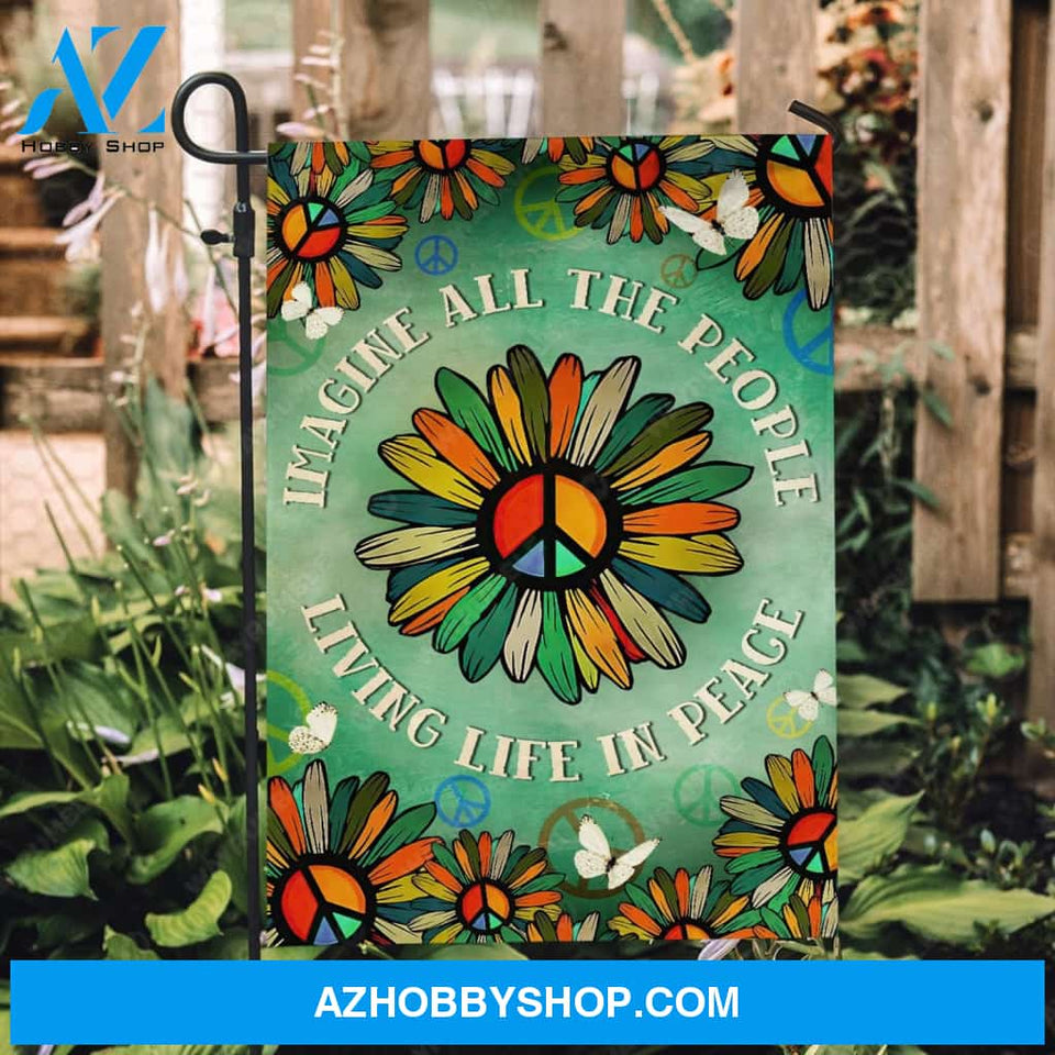 Hippie vibe, Colorful flower, Imagine all the people living life in peace - Jesus Flag