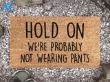 Hold On We're Probably Not Wearing Pants - Funny Doormat - Welcome Mat - Funny Door Mat - Funny Gift - Porch Decor - Put