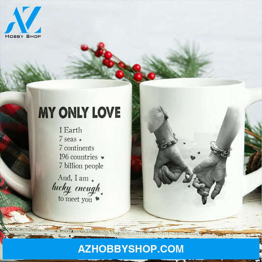 Holding hands, Black and white art, I am lucky enough to meet you - Couple White Mug