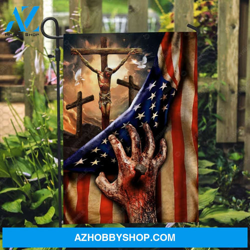 Holy spirit dove, American flag, Three wooden crosses, Crucifixion of Jesus - Jesus Flag