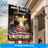 Home Decor, Pretty Jesus painting, Face of lion, Yellow cross, America needs Jesus - Jesus Flag